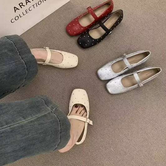 Red Studded Mary Janes with Hidden Wedge_CWSHF0133