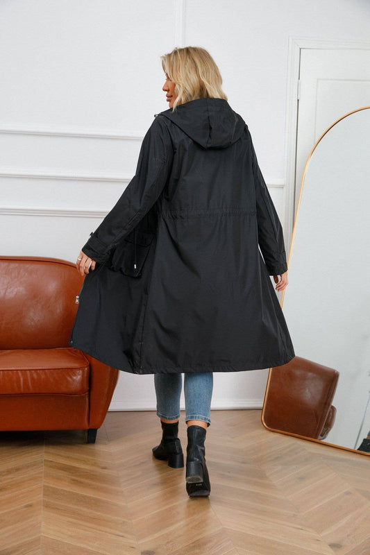 Waterproof hooded long straight trench coat