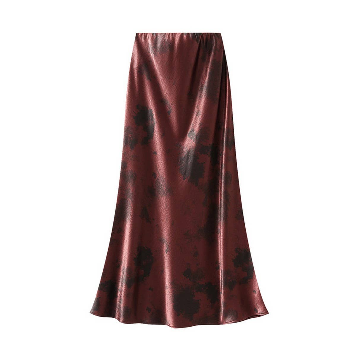 Tie-Dye Satin Print Fishtail Midi Skirt