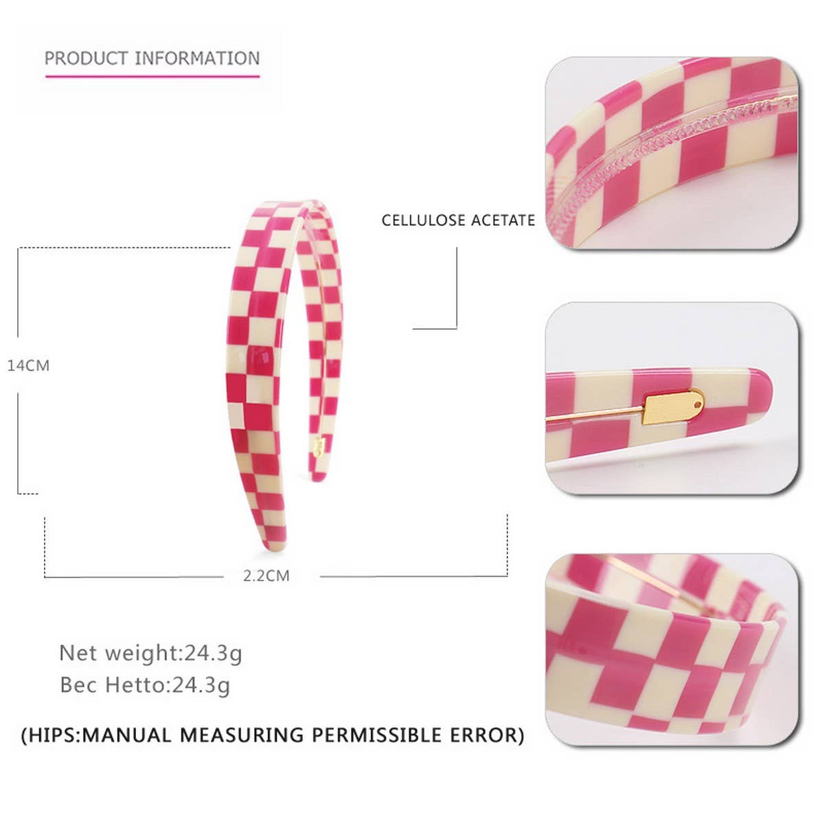 COLORFUL CHECKERED WIDE-BRIMMED HEADBAND HAIRPIN
