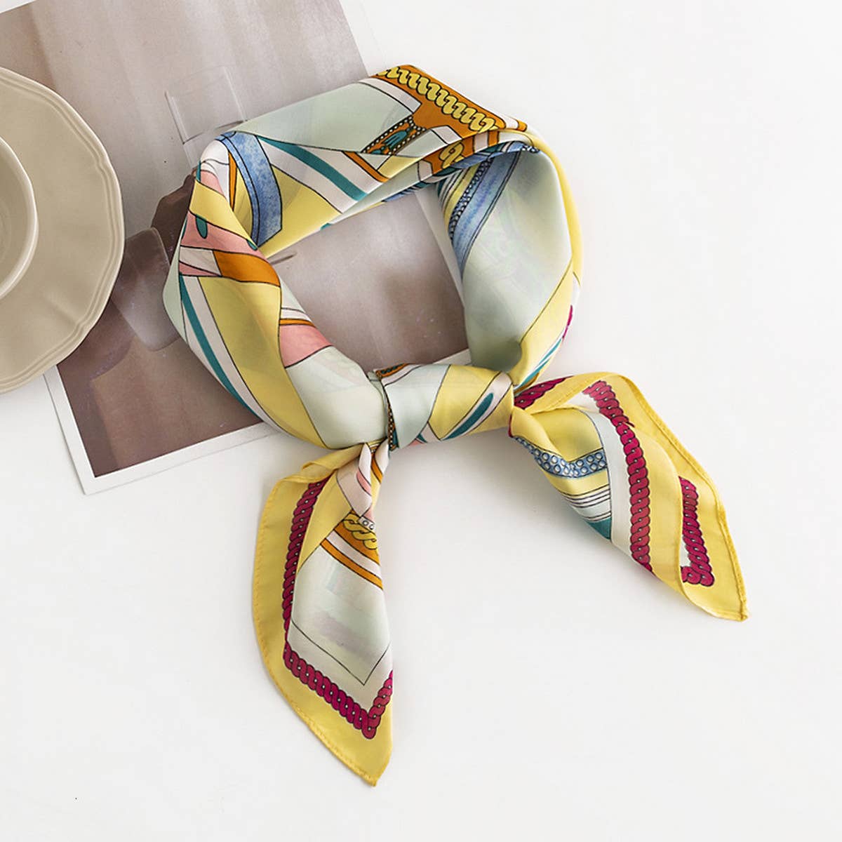 Geometric Floral Satin Square Scarf for Women