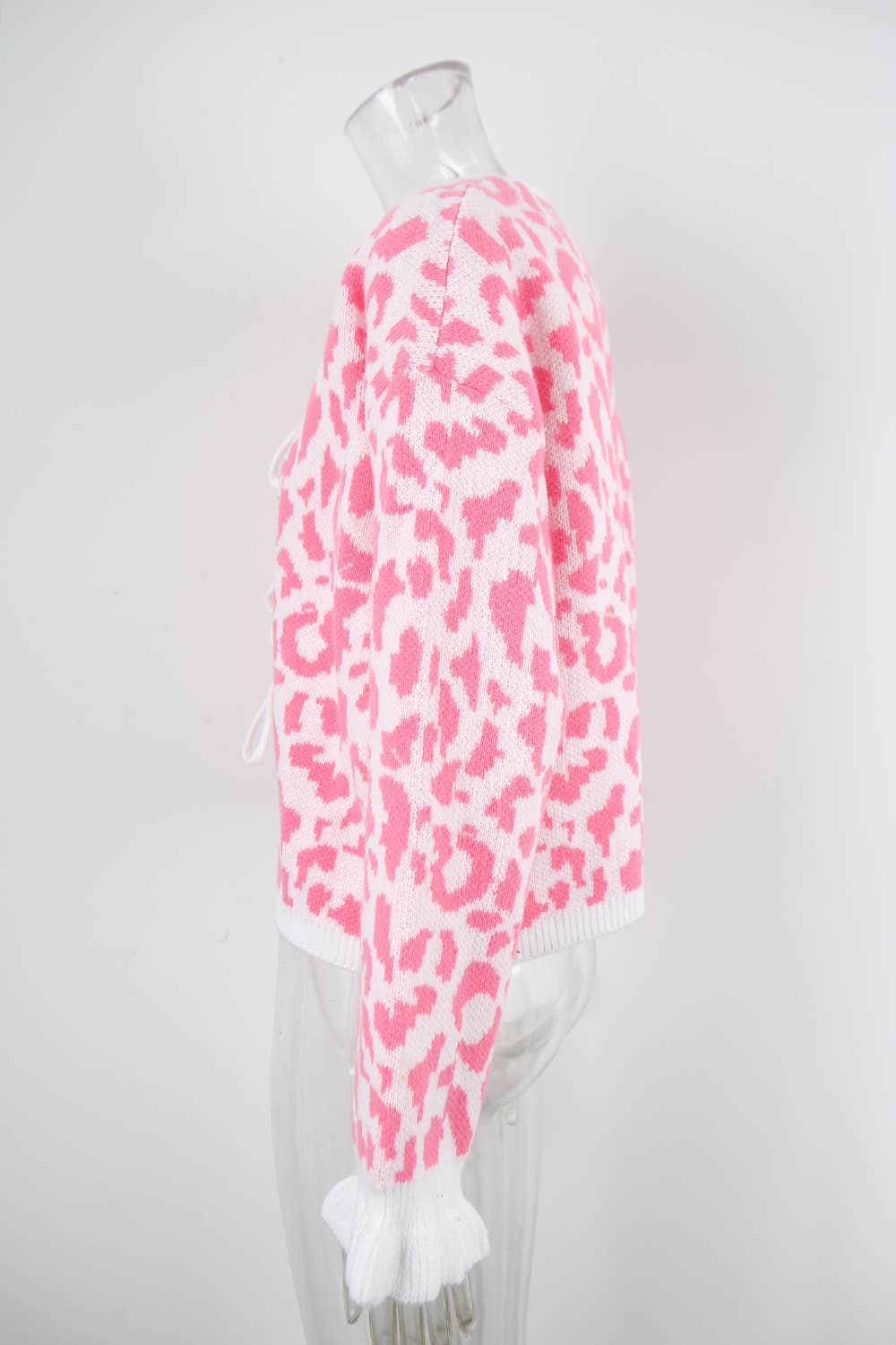 Leopard loose long-sleeved lace-up cardigan