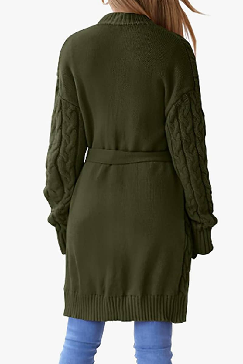 SOLID COLOR TWIST KNIT V-NECK CARDIGAN