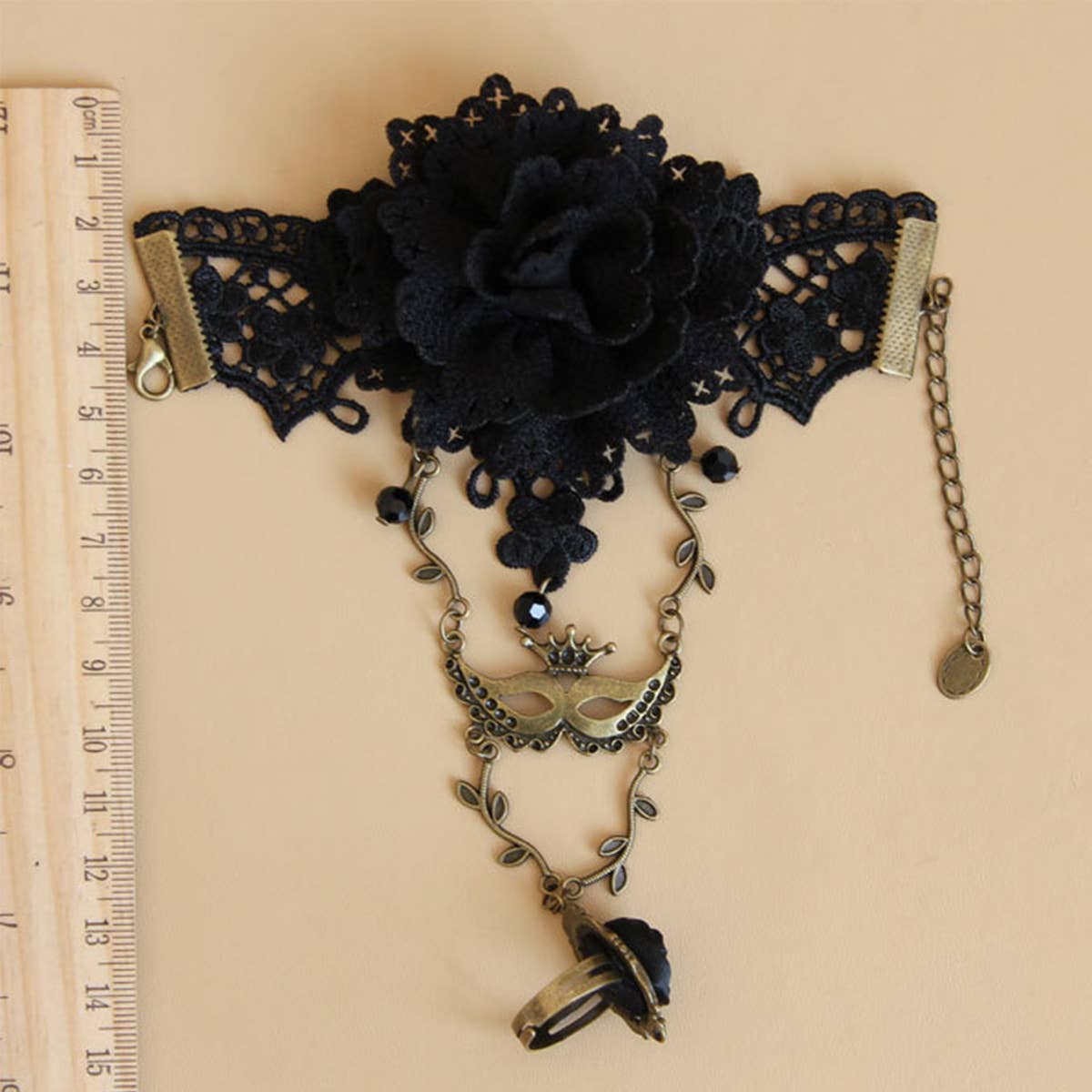 HALLOWEEN FLOWER CRYSTAL LACE BRACELET WITH RING