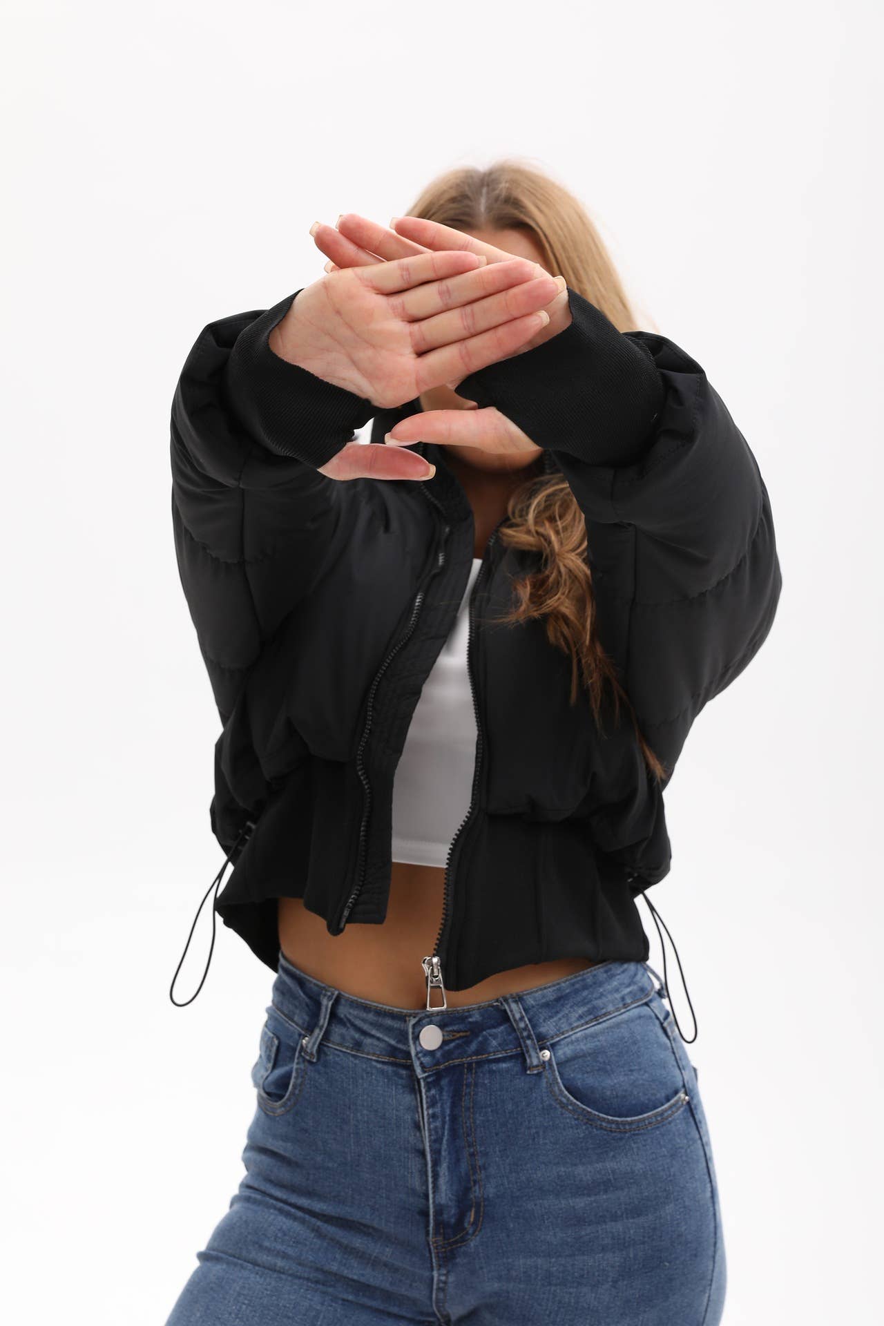 Thick cotton-padded jacket with a cinched waist