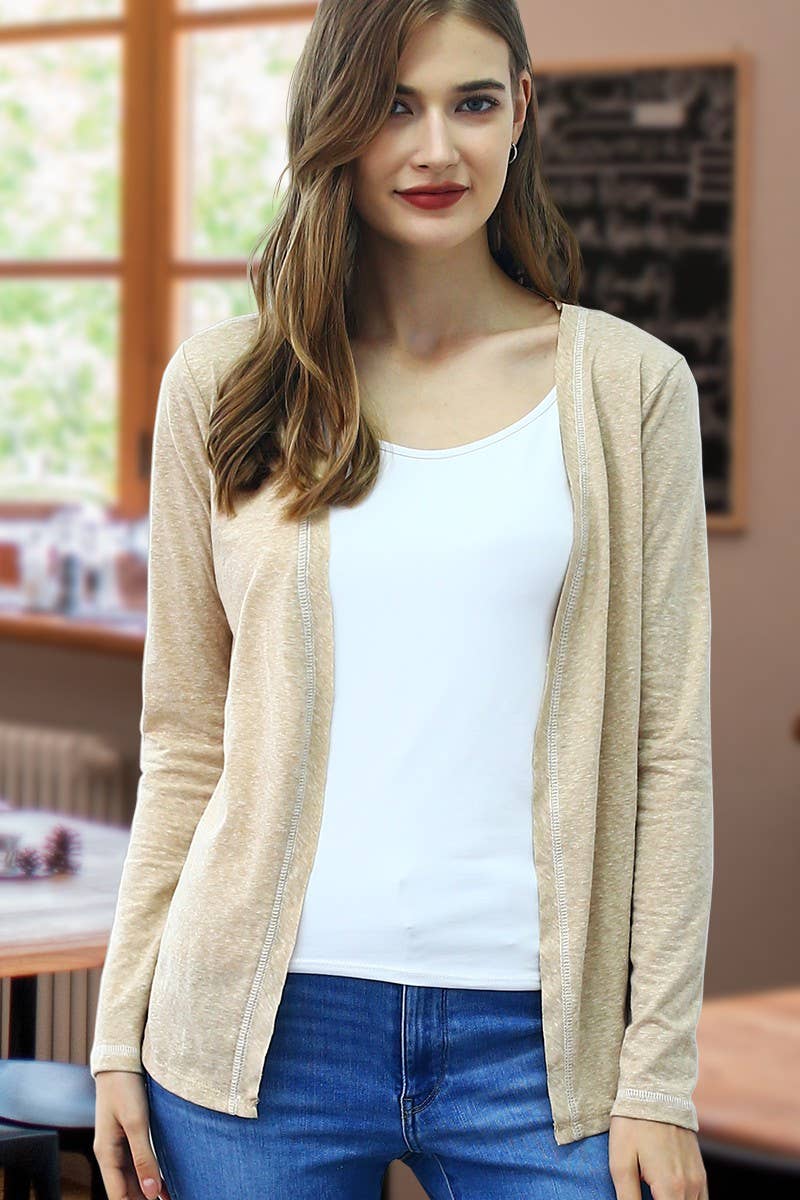 CWOCAL542_SOFT COLOR CONTRAST OVERLOCK KNIT CARDIGAN
