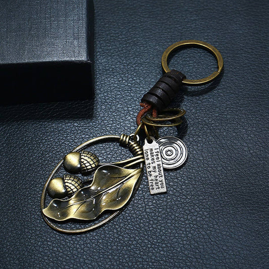 CREATIVE LEAF HANGING RETRO LEATHER KEYCHAIN