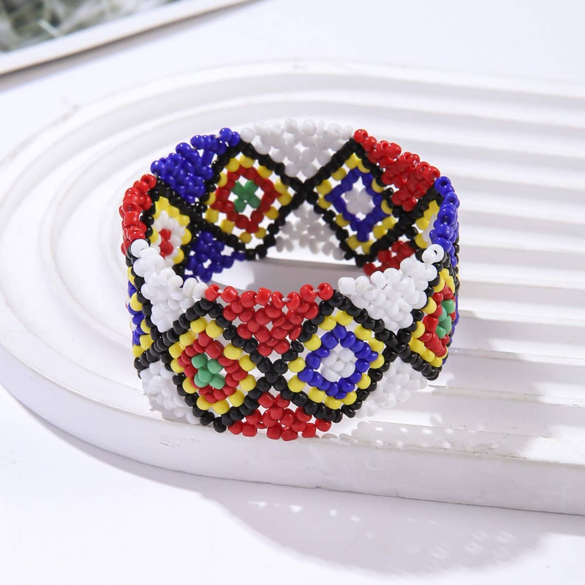 ETHNIC RICE BEAD WOVEN COLORFUL WIDE BRACELET