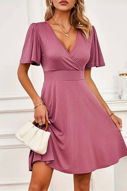 CWDSD7652_SPRING AND SUMMER STRIPED KNITTED WAIST DRESS