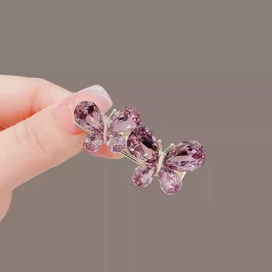 ROSE QUARTZ BUTTERFLY DUCKBILL CLIP SIDE HAIRPIN