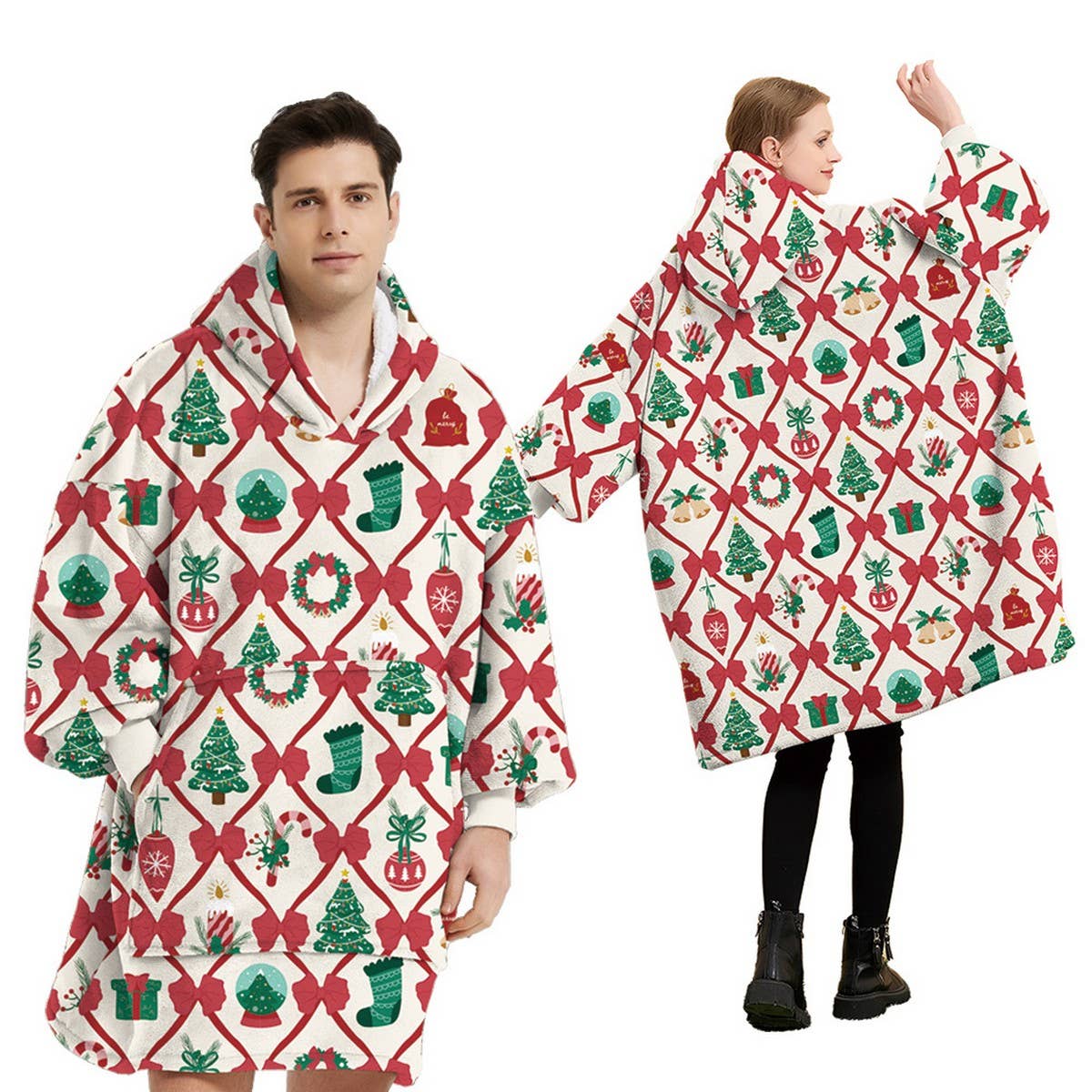 Wearable Flannel TV Blanket with Sleeves & Pocket