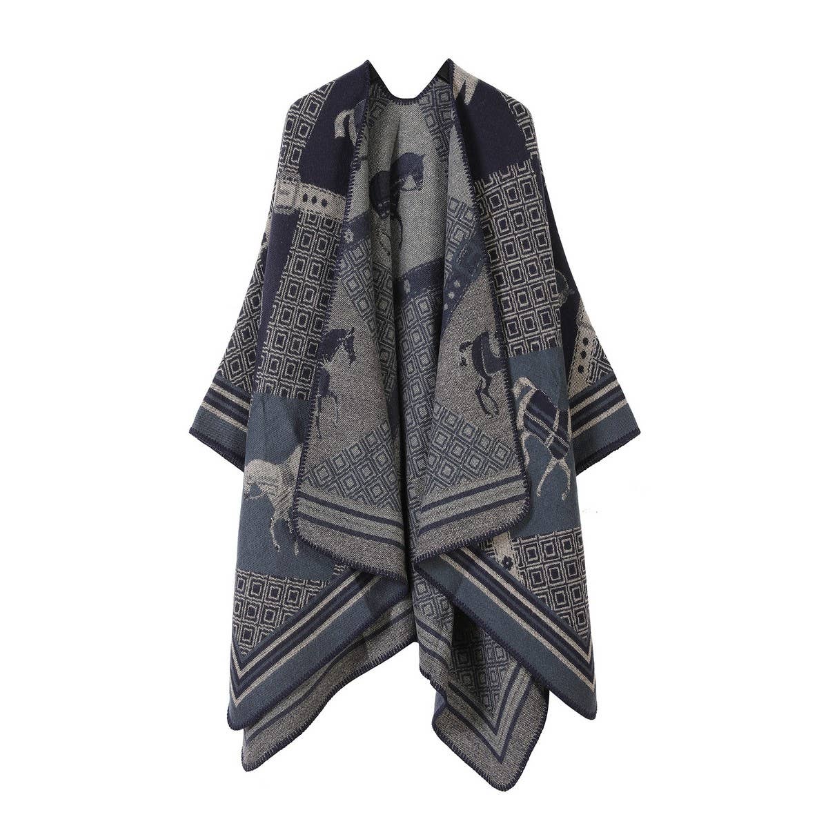 SHAWL RETRO HORSE PATTERN SCARF WARM SLIT CAPE