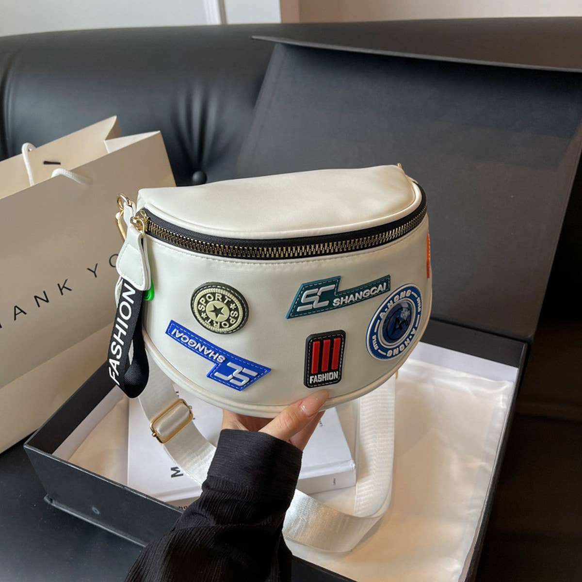 WIDE LETTER SHOULDER BELT BAG CROSSBODY BAG_CWAB2069