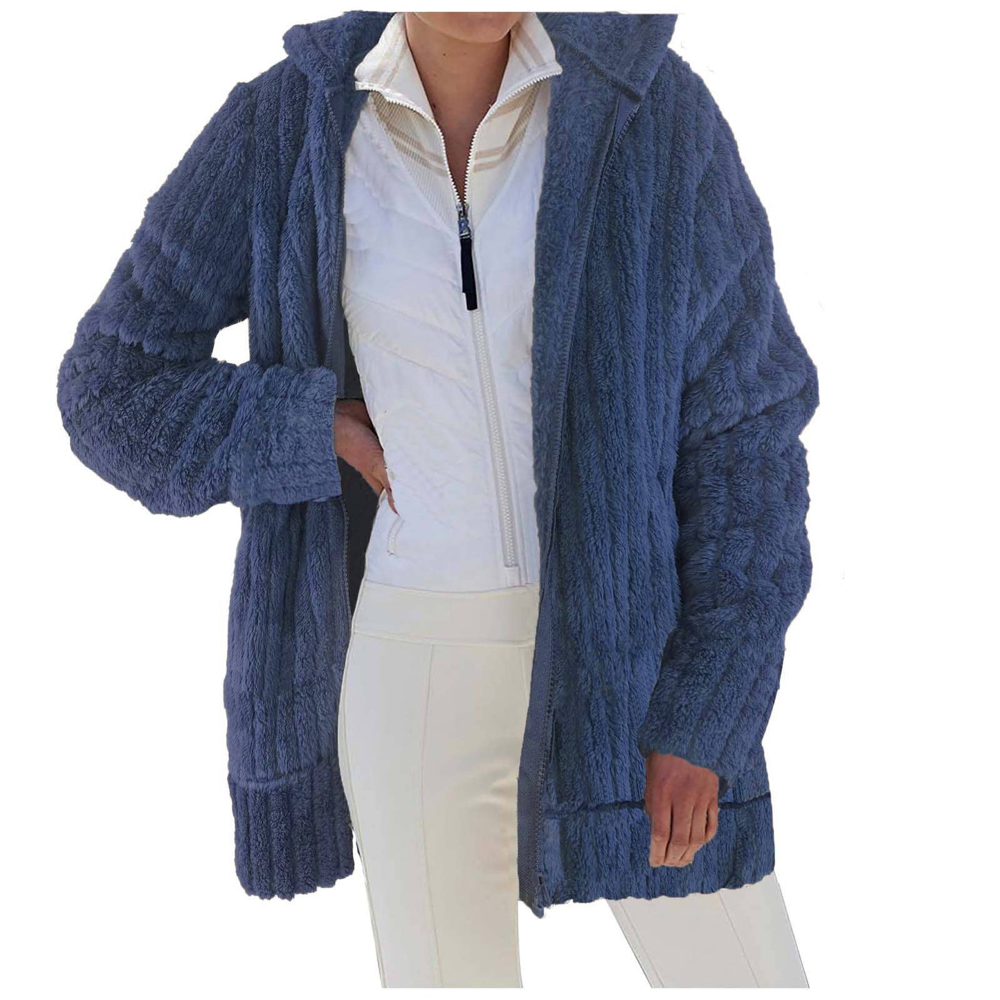WARM PLUSH MID-LENGTH COAT WITH SOLID LAPELS