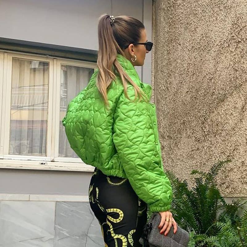 STAND COLLAR SOLID COLOR LOVE SHORT PADDED JACKET