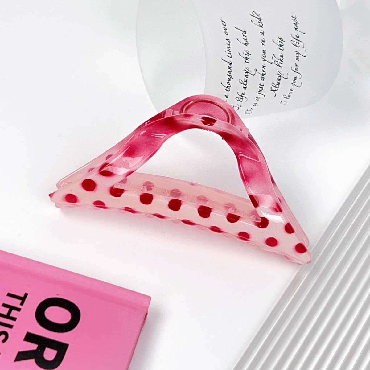 Pink polka dot hollow hairpin, simple student_CWAHA2077
