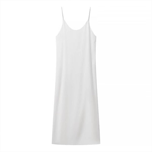 Loose satin double-layer solid-color halter dress