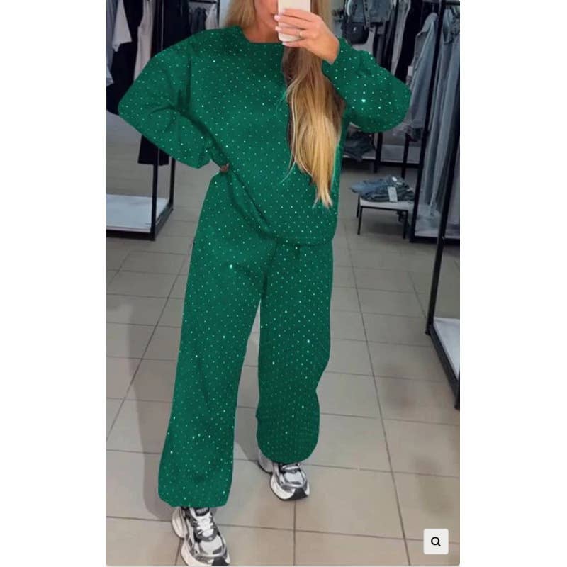 ROUND NECK TOP DRAWSTRING TIE FOOT TWO-PIECE SET