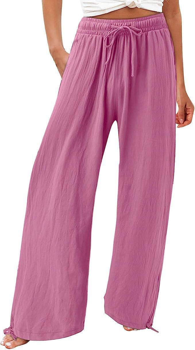 Solid-colored cotton linen loose wide-leg pants