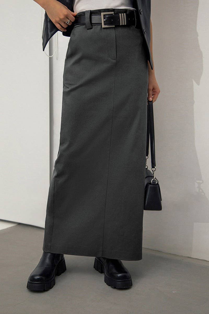 CWBLS0362_SOLID COLOR CASUAL SLIM FIT A-LINE SKIRT