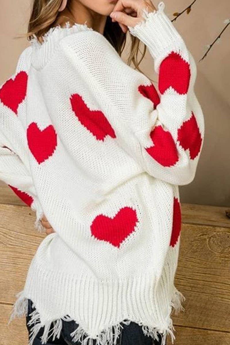 CWOSWL07358_VALENTINE'S HEART PATCH V NECK KNIT SWEATER