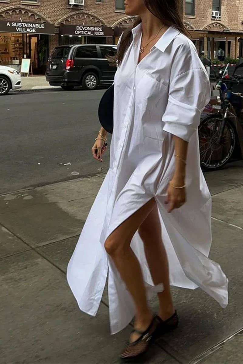 CWDMD4628_SOLID COLOR BUTTON CARDIGAN LONG SLEEVE DRESS