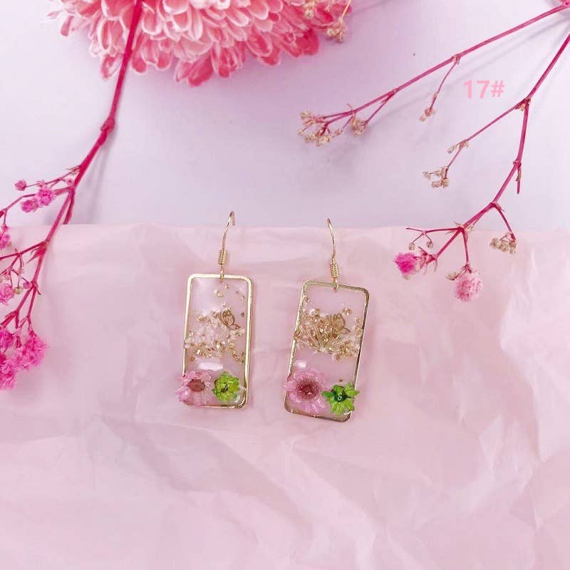 Geometric natural real dried flower earrings