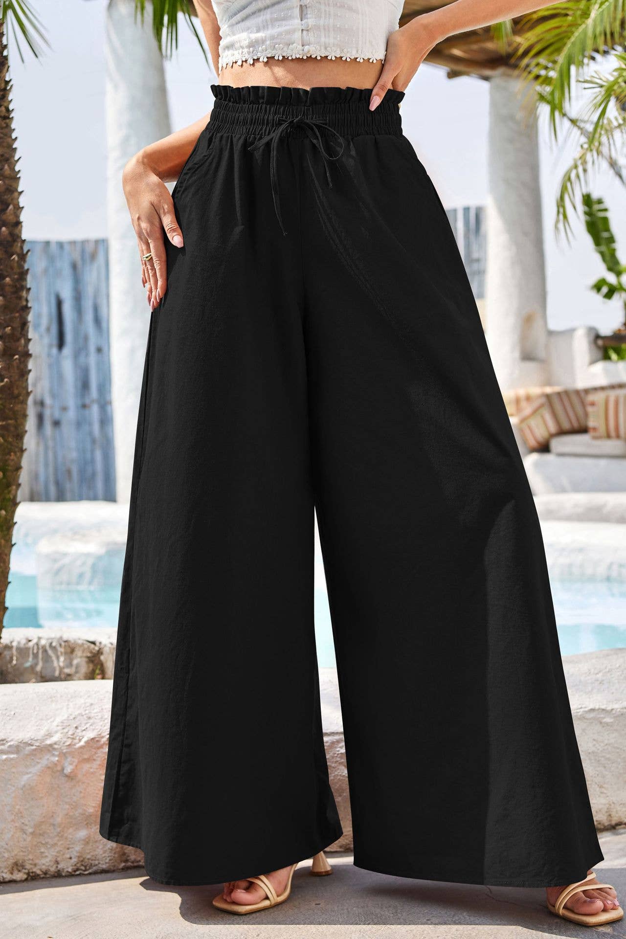 High-waisted loose straight leg wide-leg pants