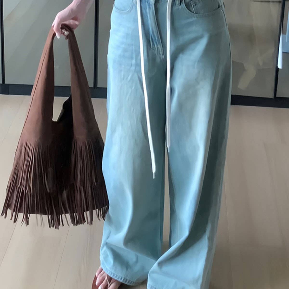 DEERSKIN FROSTED TOTE BAG SHOULDER BUCKET BAG_CWAB4115