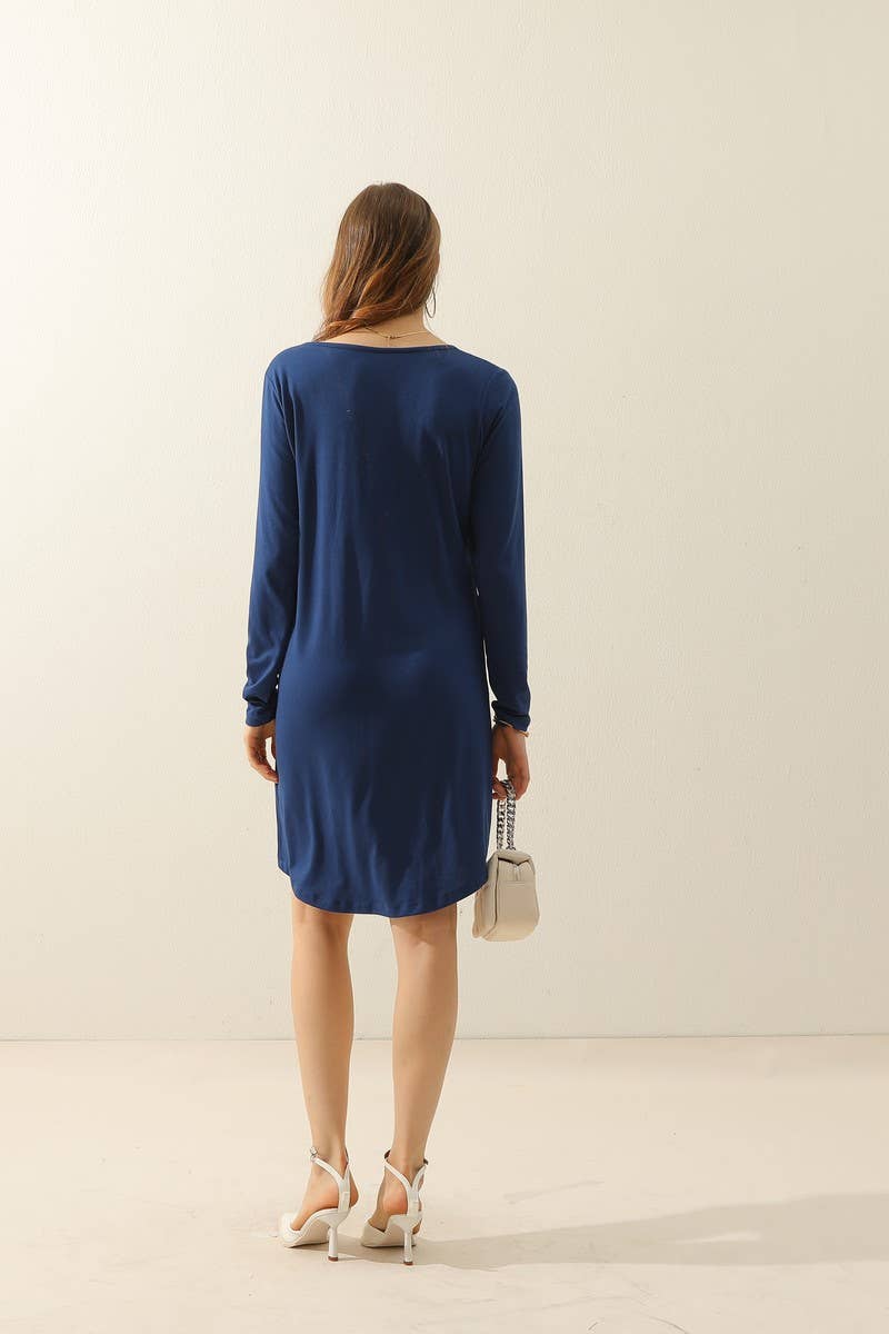 SOLID V NECK DRESS_CWDMD784