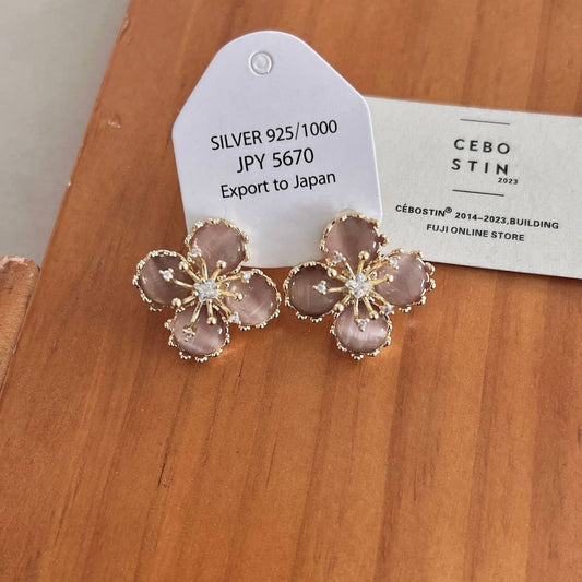 CAT'S EYE STONE FLOWER EARRINGS_CWAJE1284