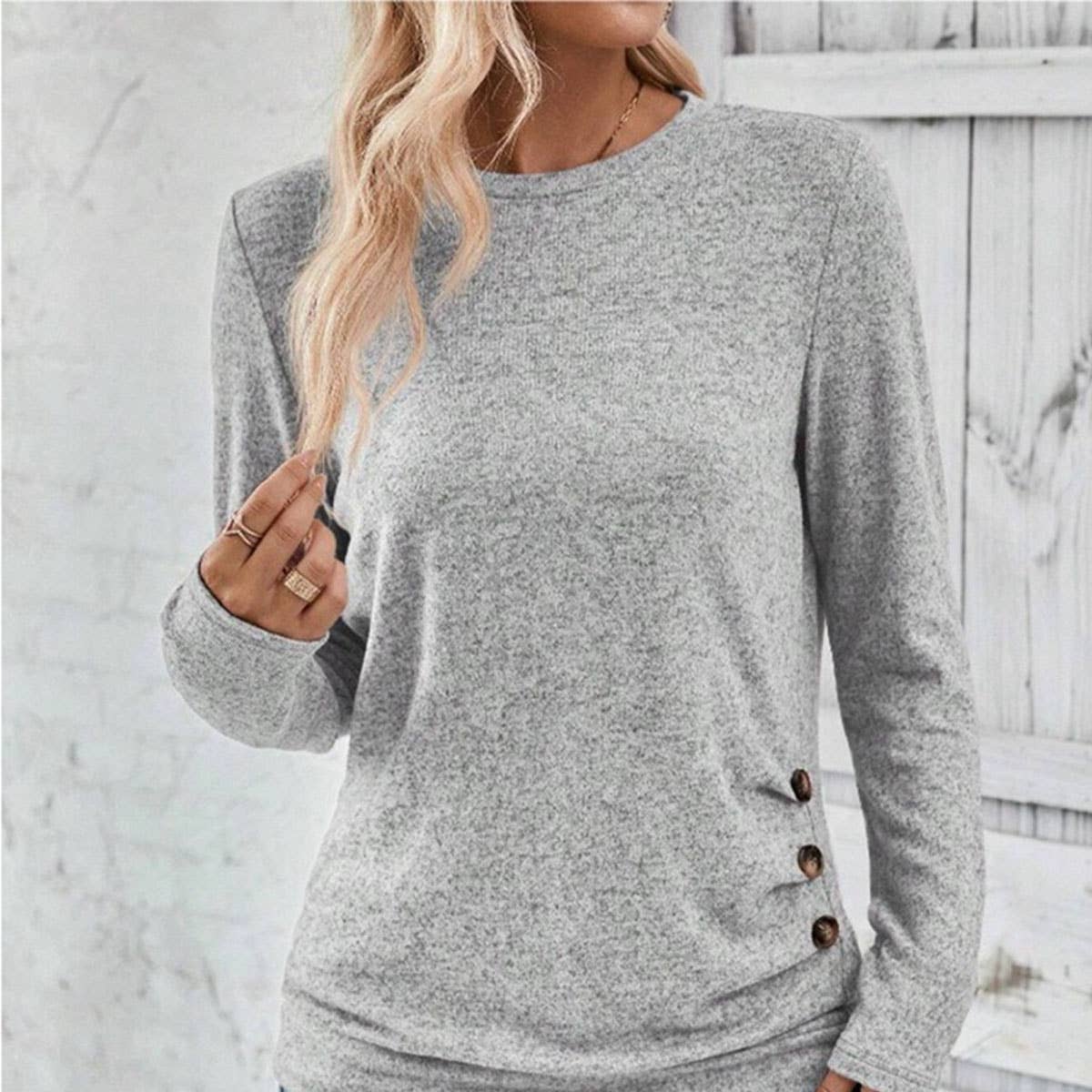 SOLID COLOR LONG-SLEEVED CUT-OUT CASUAL SHIRT