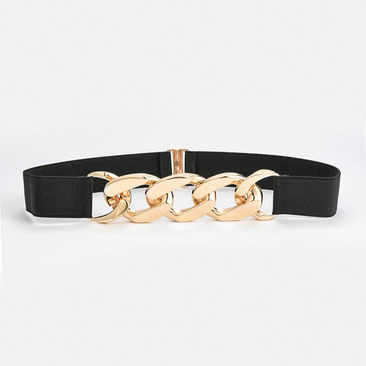 SILVER,GOLD CHAIN BLACK STRETCH BELT_CWABE0191