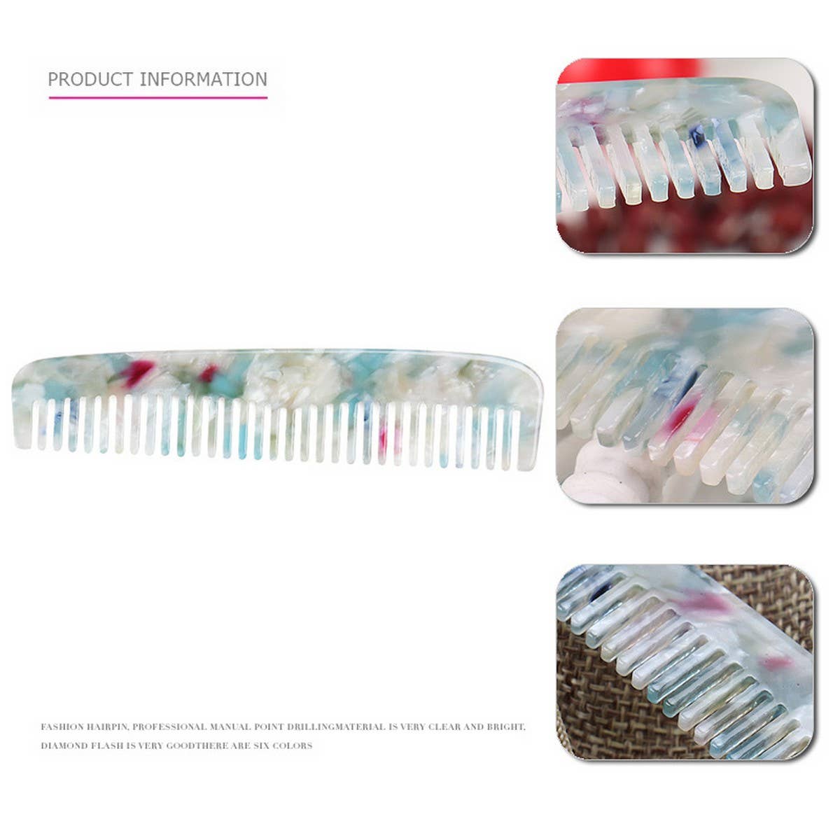 MARBLE TEXTURE ACETATE HAIR COMB STRAIGHT COMB