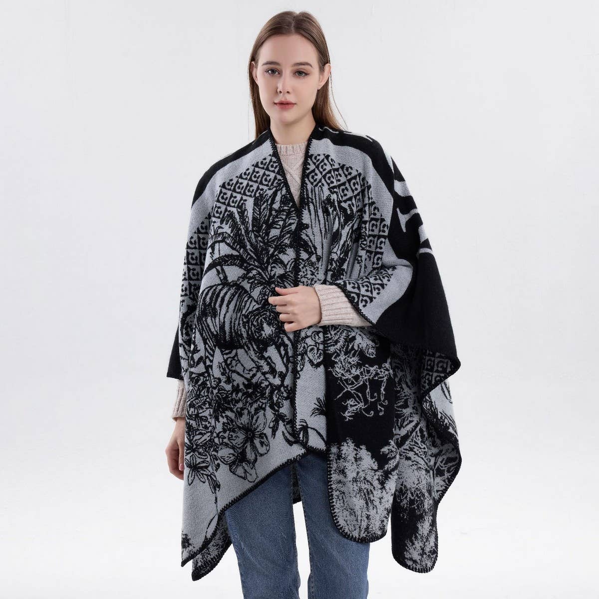 KNITTED SHAWL SCARF RETRO FASHION PRINTED SHAWL