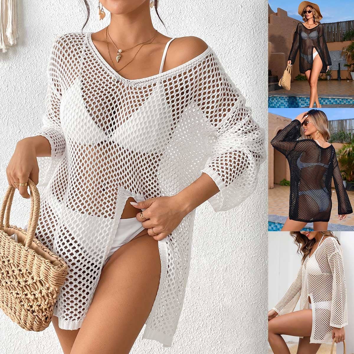 HOLLOW SIDE SLIT BEACH SWIMSUIT COVER UP