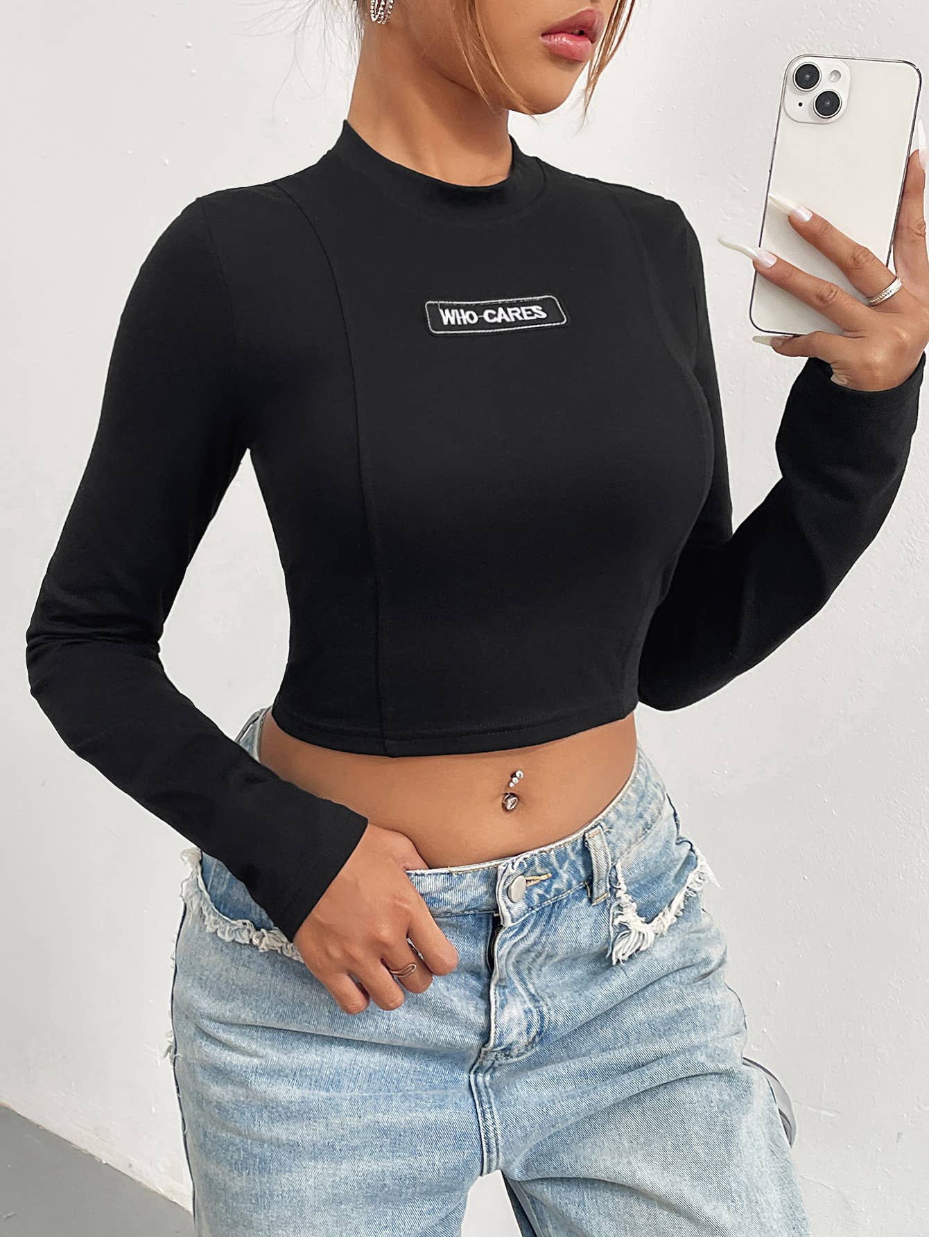 SLIM ULTRA SHORT HALF NECK LONG SLEEVE T-SHIRT