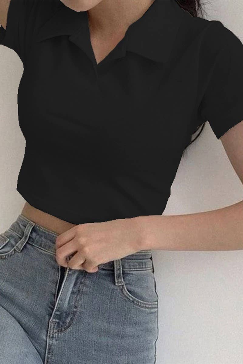 THREADED POLO NECK SHORT SLEEVED FIT BASE SHIRT_CWTSTS0334