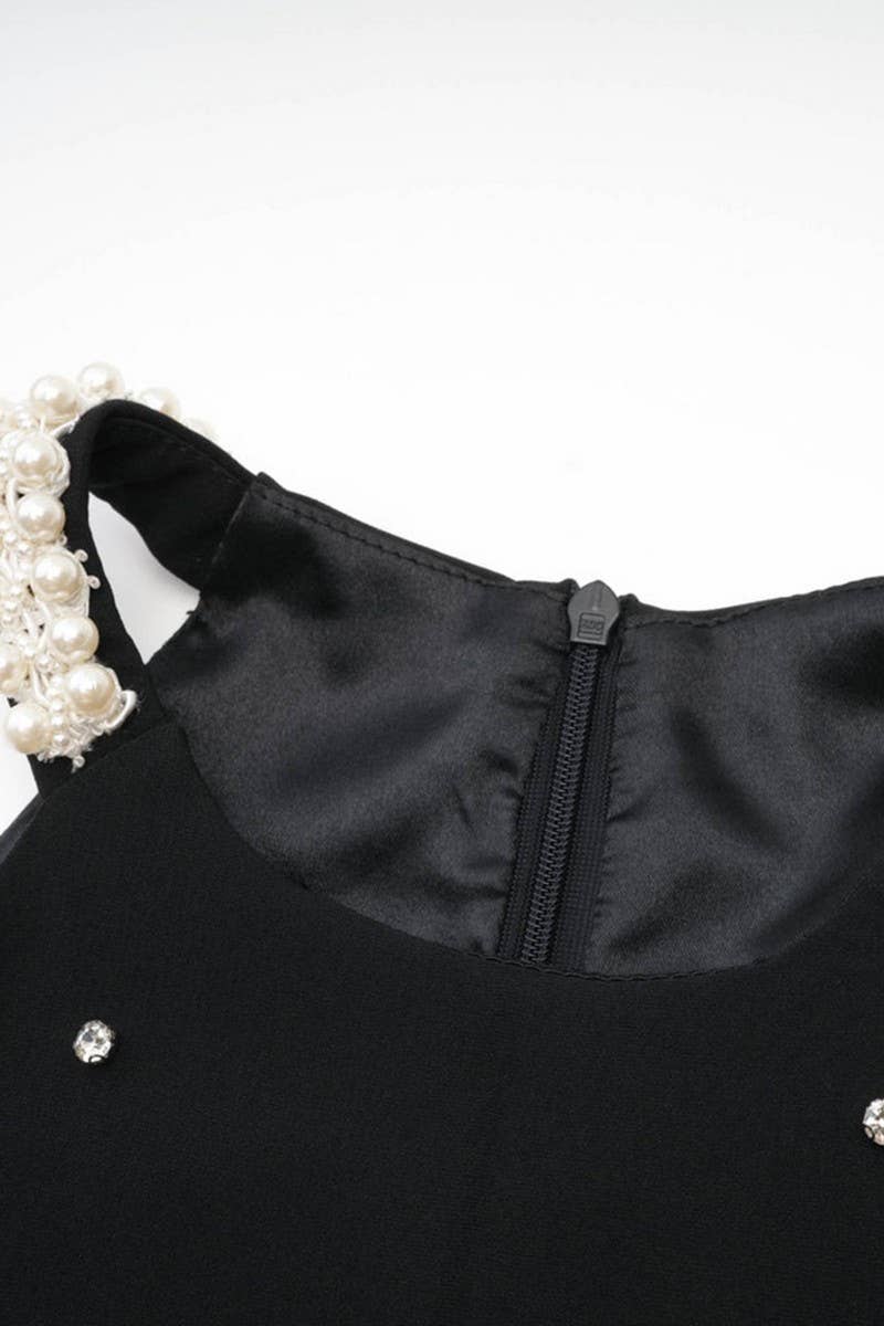 CWDSD8897_BLACK STAR PRINT SPLICED A-LINE SLEEVELESS DRESS