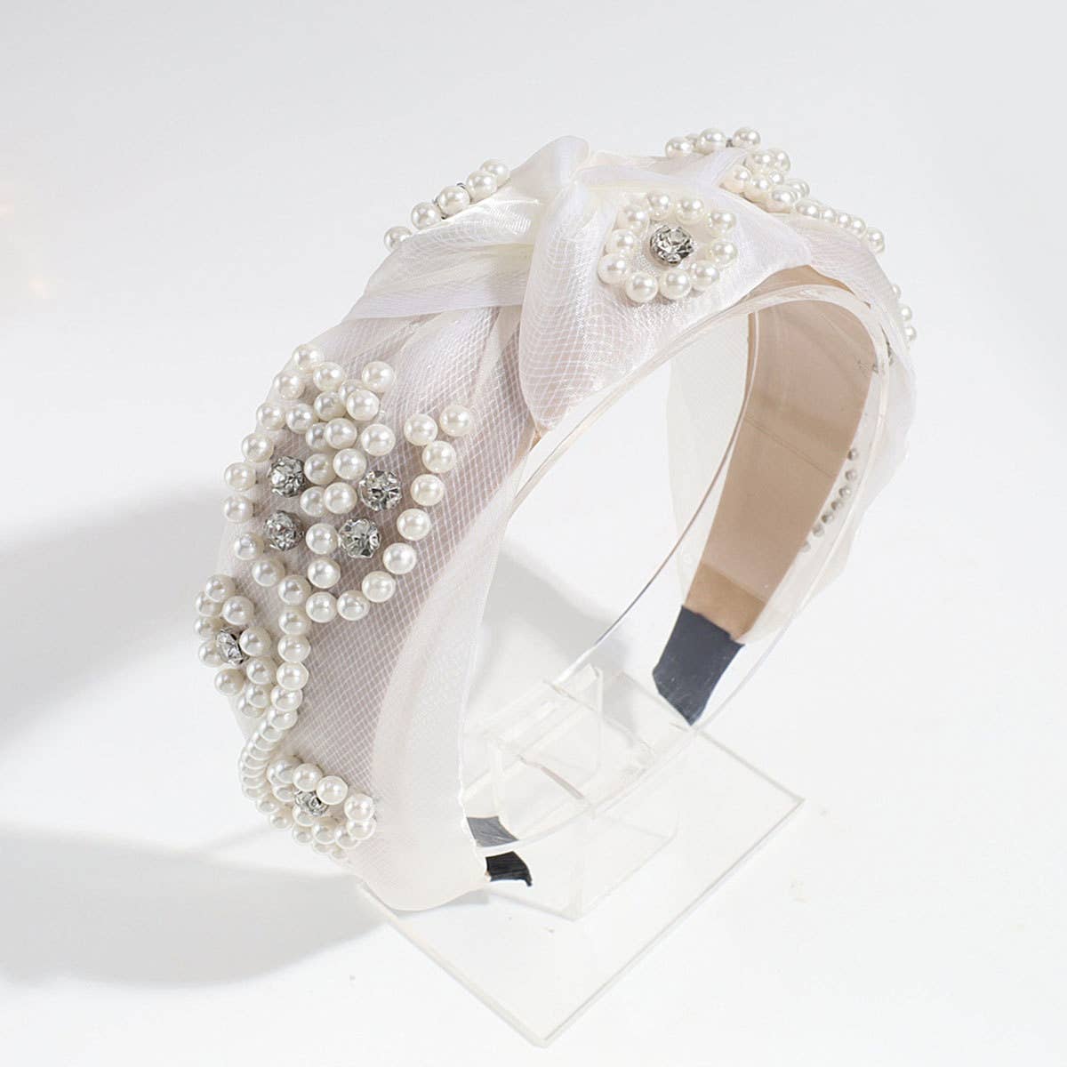 WIDE KNOTTED HEADBAND MESH PEARL HEADBAND