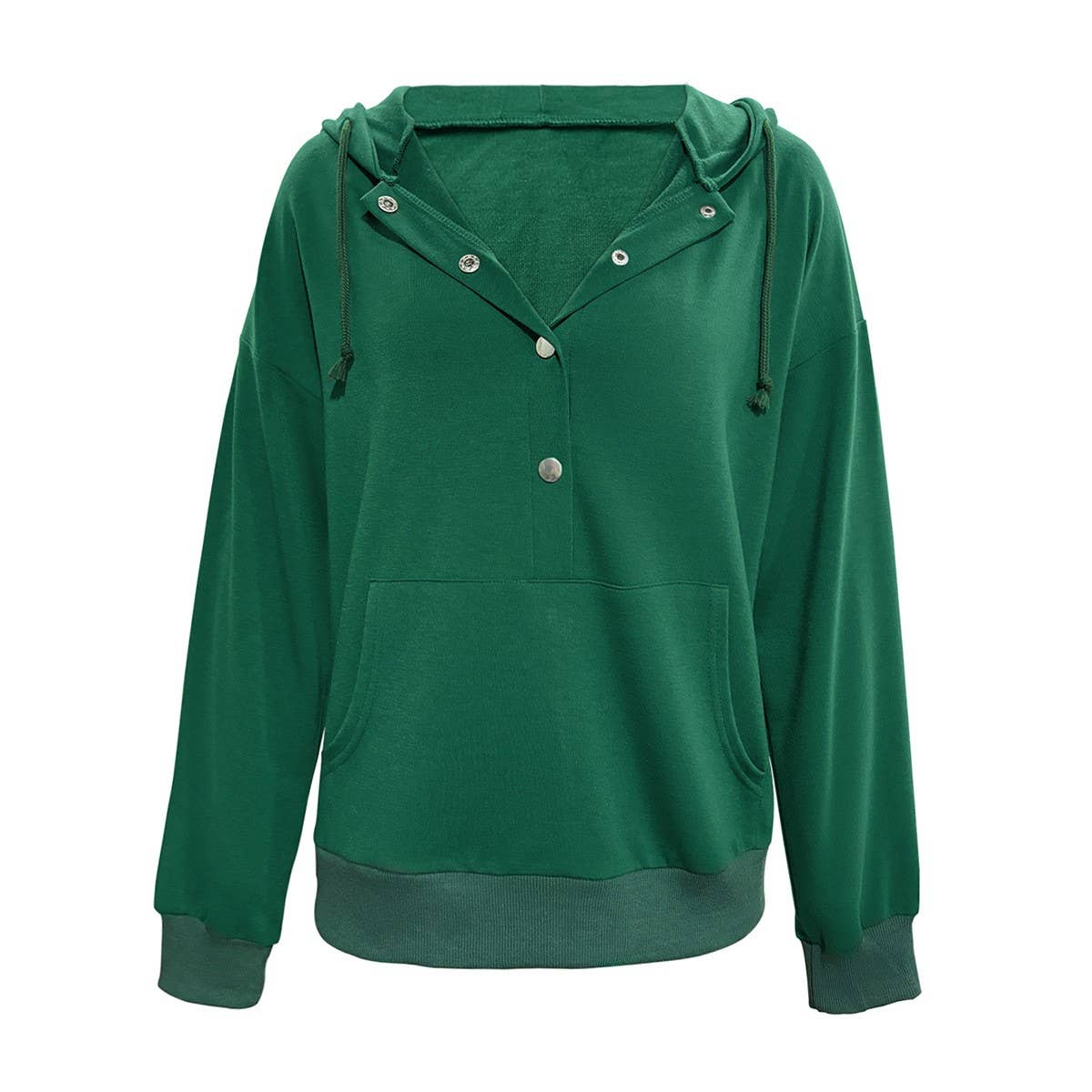 Pullover drawstring button pocket loose hoodie_cwohol0675