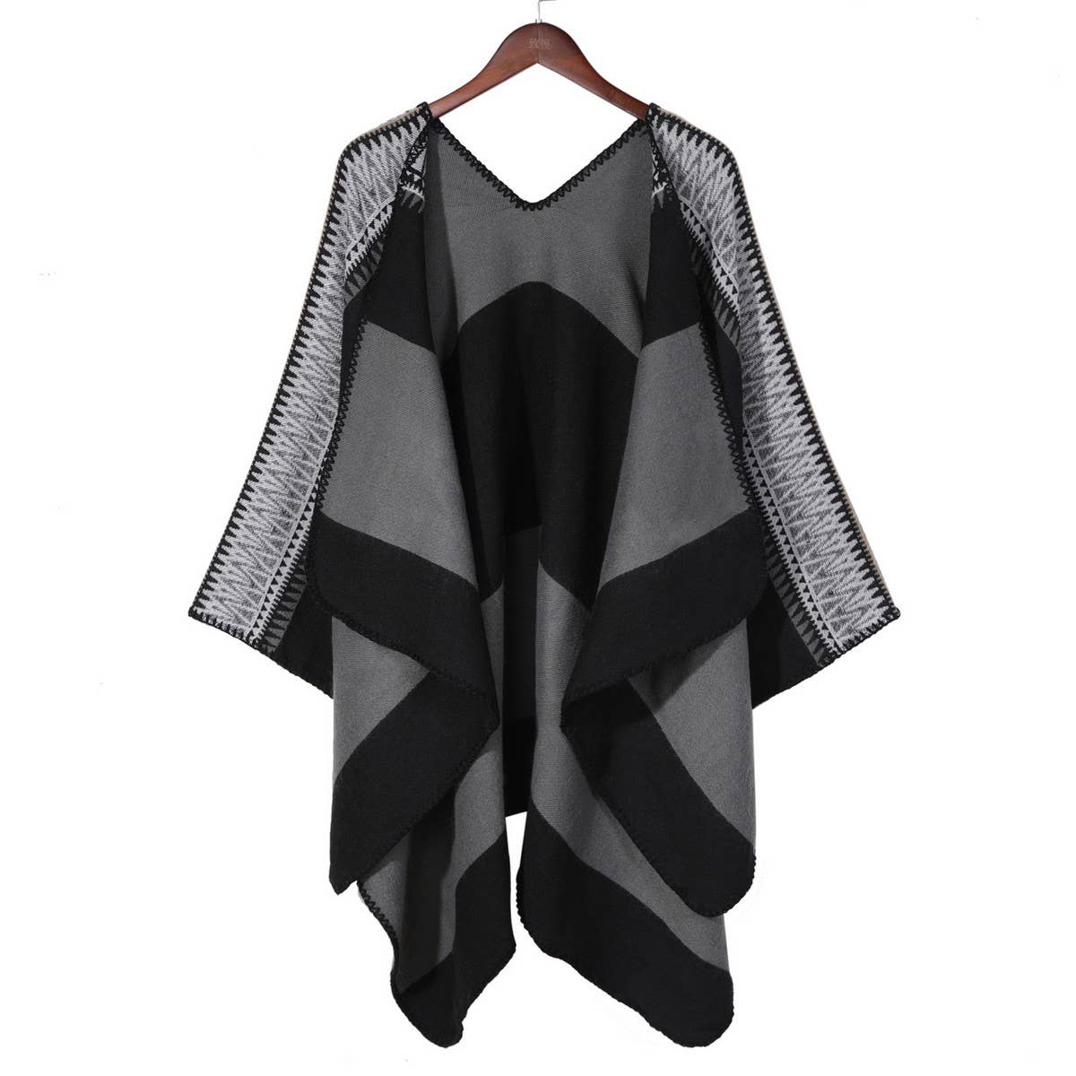 PRINTED DIAMOND LINE PATTERN BLANKET SHAWL CLOAK_CWASC0312