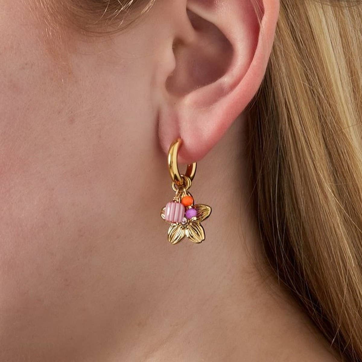 Fashion Flower Gold Stainless Steel Stud Earrings_CWAJE4992