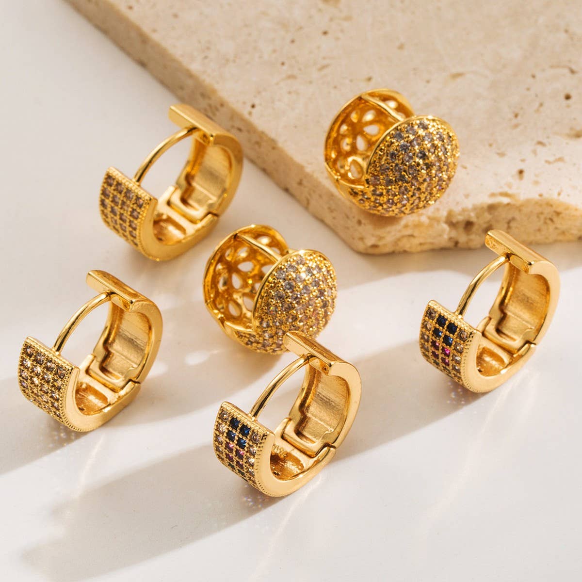 Creative Geometric Gold-Plated Hoop Earrings