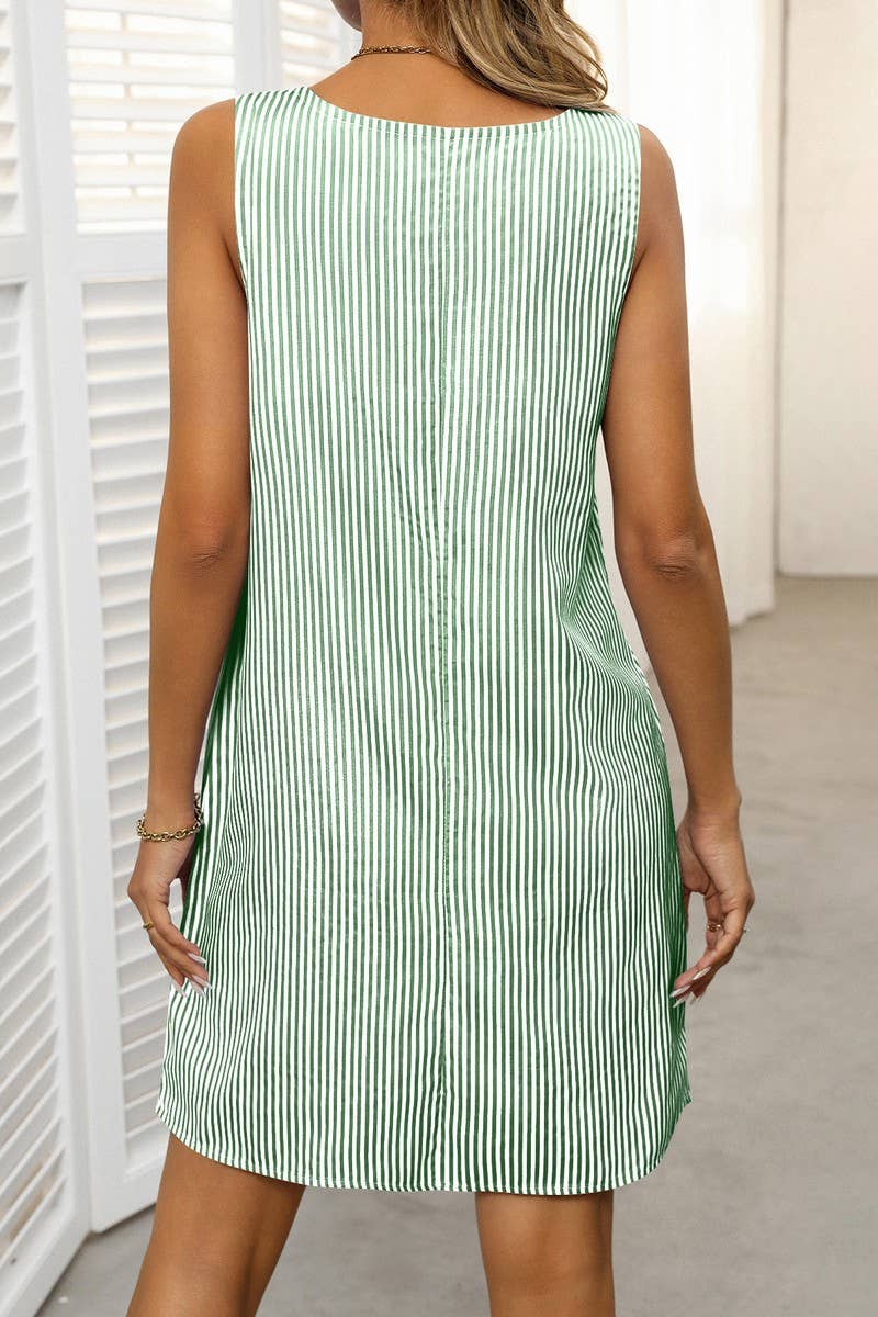 CWDSD7261_CREW NECK POCKET STRIPE BUTTON SUSPENDER DRESS