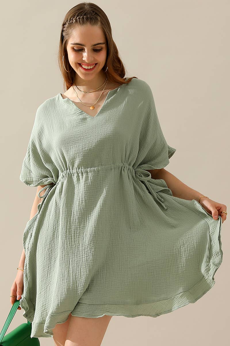 CWDSD10387_DRAWSTRING WAIST WITH RUFFLE HEM MIDI DRESS