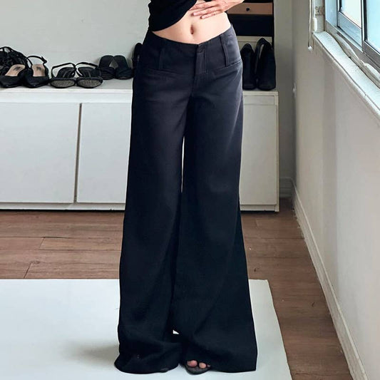 BASIC SOLID COLOR LOW-RISE CROP SUIT SLACKS