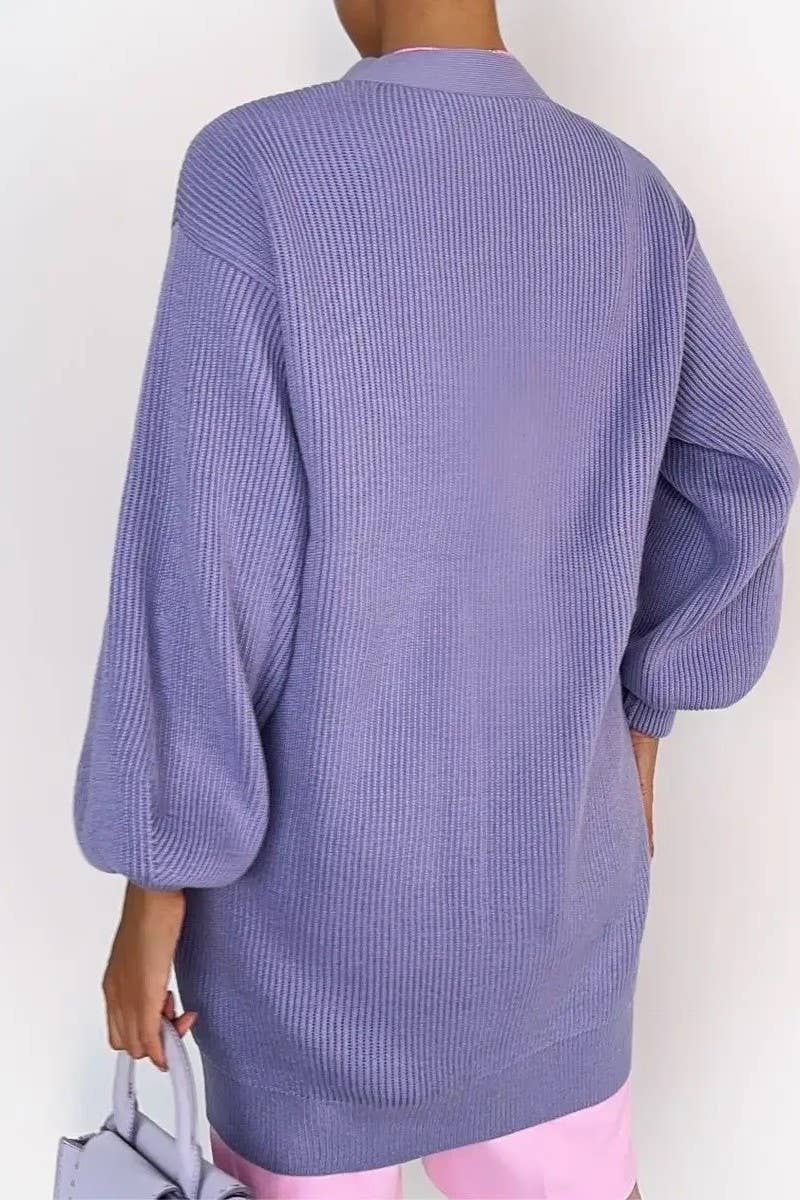 CWOCAL1481_V-NECK SOLID COLOR LENGTH KNITTED SWEATER COATS