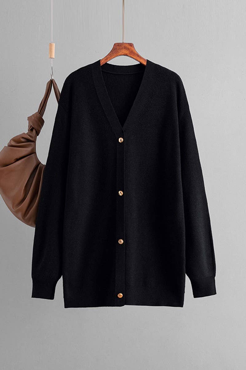 CWOCAL00669_SOLID LOOSE V NECK LONG KNIT CARDIGAN