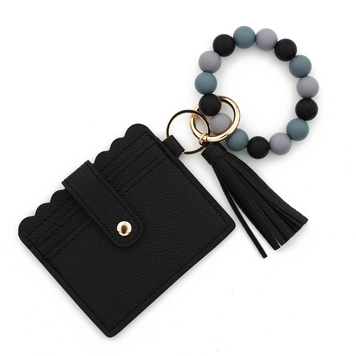 Solid Color PU Wallet with Bead Bracelet&Keychain_CWAB4959